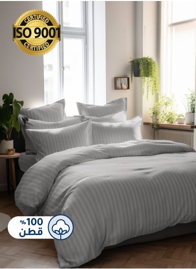 Buy Cotton Hotel Comforter Sets, Fits 120 cm x 200 cm Size Bed, Duvet Filling Included, 5 Pcs Single Size, Hotel Stripe Pattern in Saudi Arabia