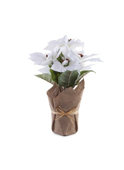 اشتري Artificial Euphorbia Pulcherrima In Brown Flax Bag 31.12x28.58x38.74cm - White في الامارات