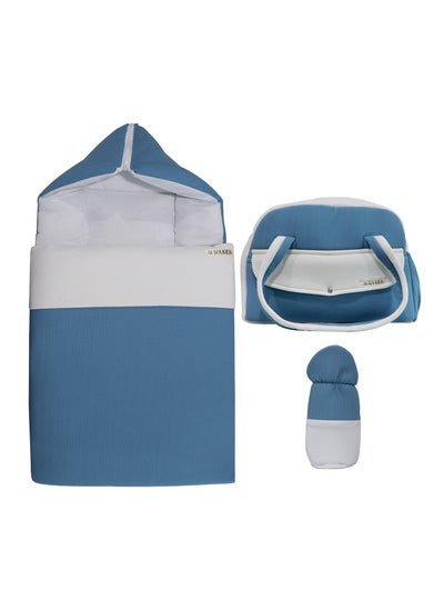 Buy AURA KIDS 3 Pieces Baby Bed Set Blue in UAE