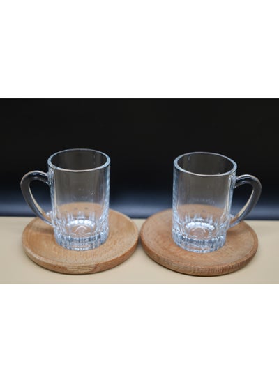 Buy Glass Two-Piece Glass Cup and Wooden Saucer Set in UAE