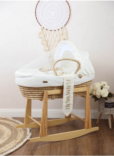 Buy Portable Baby Moses Basket Cot With Durable Rocking Stand (off white) in UAE