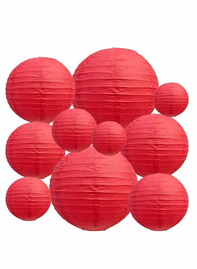Buy 10Pcs Red Paper Lanterns Decorative, Chinese/Japanese Hanging Round Foldable Lantern, for Birthday, Wedding, , Bridal Shower, Home Decor, Party (Size of 4”, 6”, 8”, 10”) in Saudi Arabia