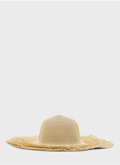 Buy Wide Brim Frayed Edge Straw Hat in UAE