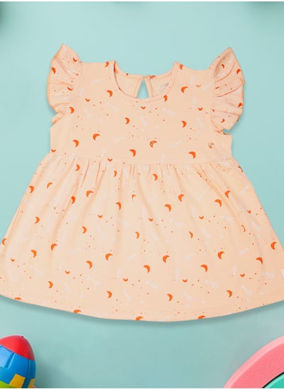 Buy LUAY Girls 100% Bamboo based Ultra-Soft fabric Dress with ruffled sleeves_Orange in UAE