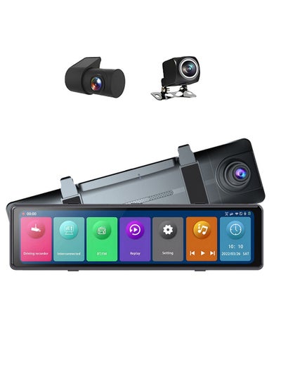 اشتري 3 Cameras Dash Cam 12in 2.5K Clear Car Rearview Mirror BT Car Video Recording Camcorder Touched Screen Car Camera Recorder Auto Driving Recorder في السعودية