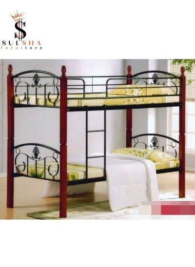 Buy wooden Steel Bunk Bed With Medical Mattress Brown & Black 90x190Cm in UAE