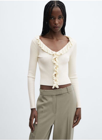 Buy Ruffle Neck Crop Cardigan in UAE