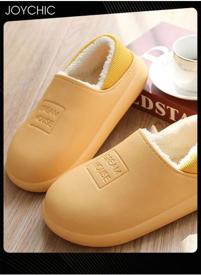 Buy Autumn and Winter All-inclusive Waterproof Cotton Bedroom Slippers Non-slip Wear-resistant Warm Home Indoor Slippers for  Women Yellow in Saudi Arabia