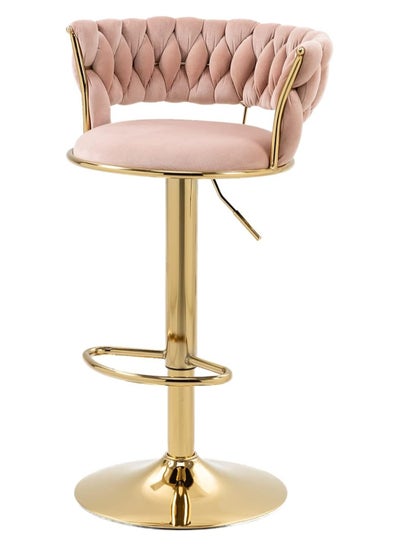 Buy Velvet Swivel Golden Bar Chair Adjustable 360" Rotating Gold Metal High Stool With Backrest For Cafes And Bars in UAE