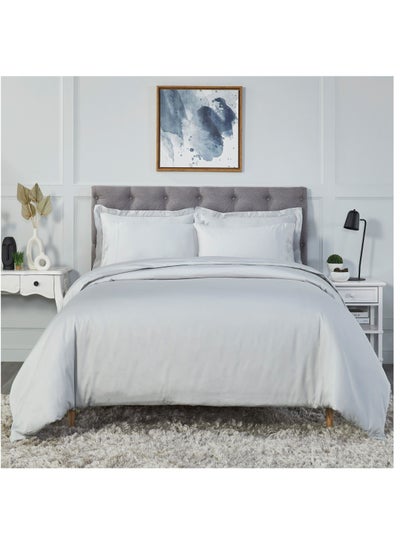 Buy Hotel Style Duvet Set 6-Pcs Double Size All Season Cotton Rich 300 TC Solid Bedding Set With Zipper Closure, Bed Quilt Cover/duvet Cover and Corner Ties,Grey in Saudi Arabia