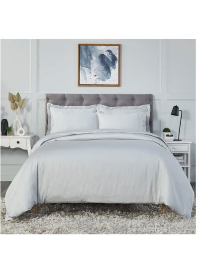 Buy Hotel Style Duvet Set 6-Pcs Double Size All Season Cotton Rich 300 TC Solid Bedding Set With Zipper Closure, Bed Quilt Cover/duvet Cover and Corner Ties,Grey in Saudi Arabia