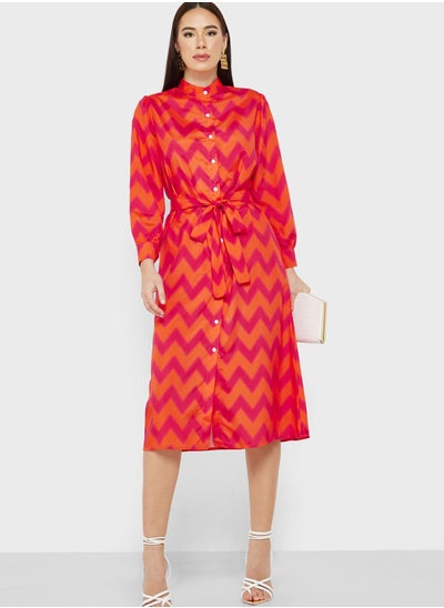 Buy Printed Belt Detail Dress in UAE