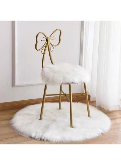 Buy Metal Vanity Chair Fur Cushioned Padded Seat Makeup Dressing Stool Bench with Butterfly Backrest Child Dining Chair Furniture Bedroom Makeup Stool in UAE