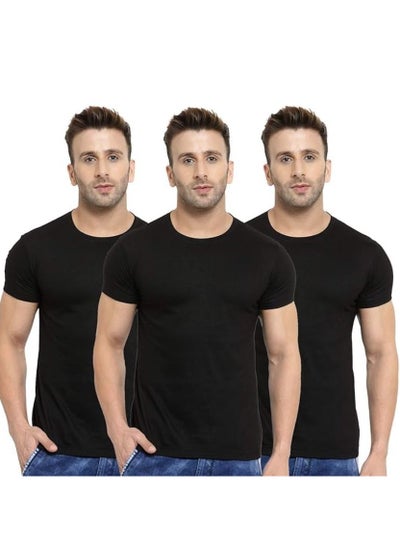 Buy Pack of 3 Men's Regular Fit T-Shirt Size Black Large Size in UAE