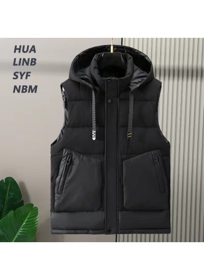 Buy Mens Autumn Winter Cotton Vest Trendy Warm Sleeveless Jacket Black in Saudi Arabia