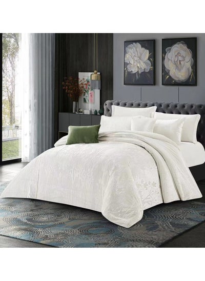 Buy HOURS luxury winter comforter set ultra-soft jacquard like silk velvet and warm fur with a modern plain design 8 pieces King size in Saudi Arabia