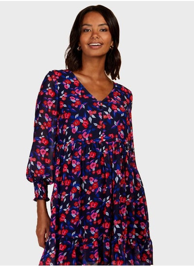 Buy Balloon Sleeve Floral Printed Dress in UAE