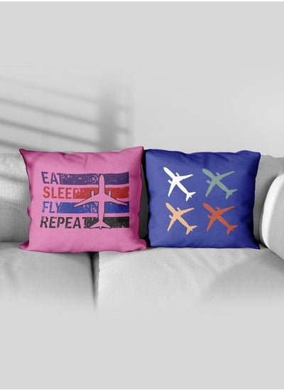 Buy AIRLINES Eat Sleep Fly Repeat Design Pillow in UAE