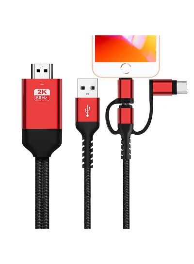 Buy 3-in-1 HDTV Adapter,Lightning/Type C/Micro USB to HDMI Cable for iPhone/Android Black Red in Saudi Arabia