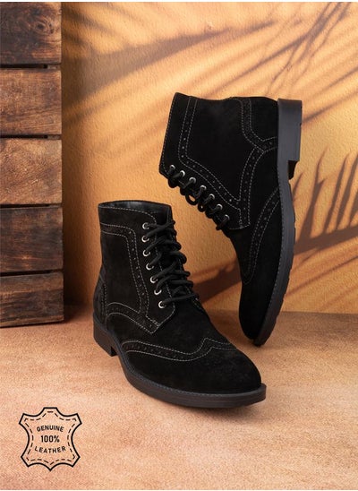 اشتري Genuine Leather Stitch Cut Out Detail Brogue Boots في السعودية