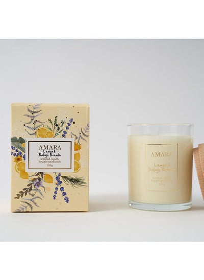 اشتري Amara Scented Candle With Wood Lid Lemon And Baby Breath Aromatherapy Candle For Stress Relief Long Lasting Relaxing Fragrant Candles For Home 198 g Cream في الامارات