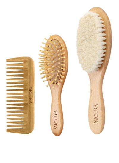 Buy Aroura Gentle Care Baby Brush & Comb Set - 3Pc Wooden Collection, Includes Soft Hair Brush & Cradle Cap Brush for Newborns & Infants, Ideal Newborn Hair Brush, Perfect for Baby's Hair Care Needs. in UAE