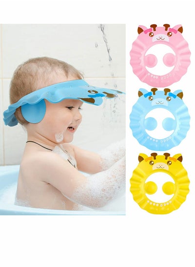 اشتري Baby Shower Cap, Adjustable Baby Bath Visor, Infant Bathing Protection Cap, Safe Shampoo Shower Hat with Ear Protection, Baby Hair Washing Aids, for Baby Toddler Children Kids, 3 Pieces في الامارات