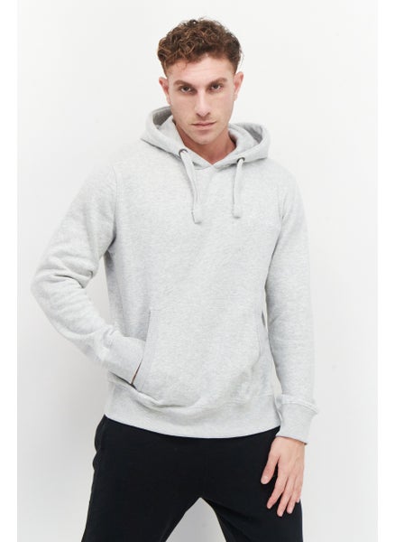 Buy Men Embroidered Long Sleeve Hoodie, Light Grey in UAE