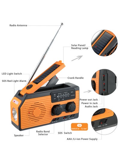 Buy 2022 NOAA Multi-Function Solar Crank Radio with Reading Light Orange in Saudi Arabia