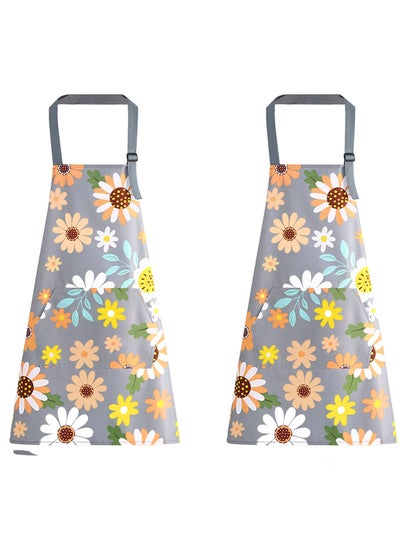 Buy SYOSI 2 Pcs Kitchen Waterproof Aprons, Kitchen Aprons for Women Adjustable Floral Aprons with Pockets Kitchen Cooking Apron for Cooking, BBQ, Baking, Gardening, Household Cleaning, Restaurant in UAE