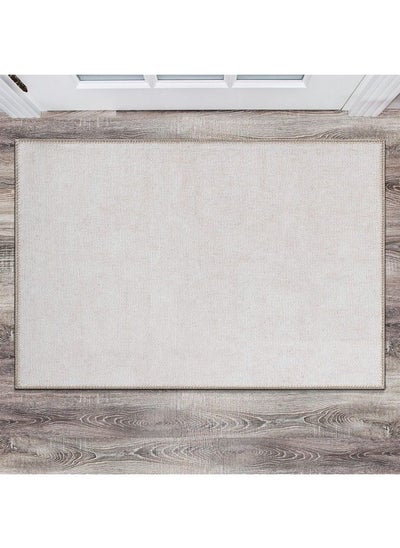 Buy Contemporary Solid Stain Resistant Flat Weave Eco Friendly Premium Recycled Machine Washable Area Rug 2'1"X3' Cream in Saudi Arabia