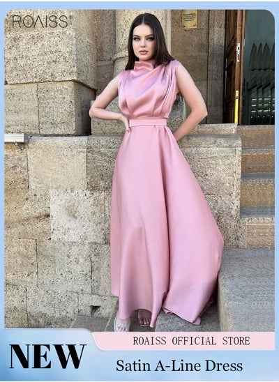 اشتري Stylish Satin Smooth Sleeveless Dress Women'S Daily Commuting Banquet Waist Tightening Long Skirt في الامارات