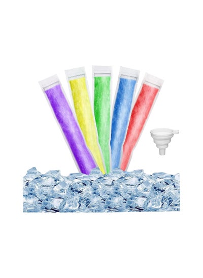 اشتري 100 Pieces Disposable Ice Mold Bags Mold Bags with Zip Seals Homemade DIY ice lolly Bags with 1 Funnels Freeze Snacks Freezer Tubes for Juice Yogurt Sticks Fruit Smoothies Healthy Snacks في الامارات