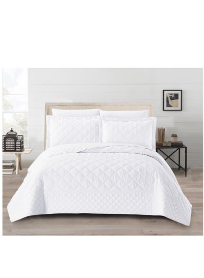 Buy Quilt Set 6-Pcs King Size Reversible Bedspread Coverlet Set Compressed Comforter Soft Bedding Cover With Matching Fitted Sheet Pillow Shams Pillow Cases Pearl White in Saudi Arabia
