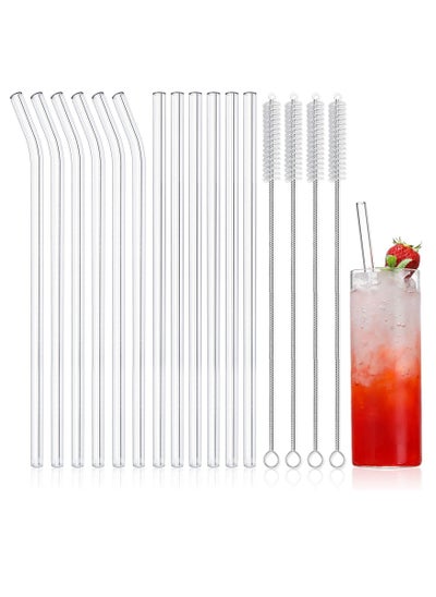 اشتري Glass Straws, Reusable Clear High Temperature Resistance, Set of 6 Straight and Bent with 4 Cleaning Brushes, Perfect for Smoothies, Milkshakes, Tea, Juice, Dishwasher Safe (12Pcs) في السعودية