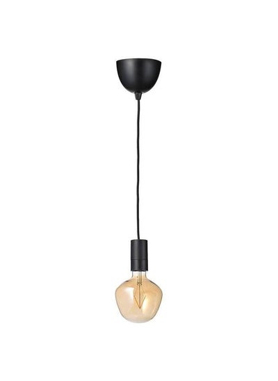 Buy Pendant Lamp With Light Bulb Black Bell Shaped Brown Clear Glass in Saudi Arabia