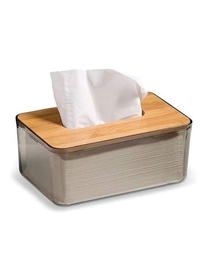 Buy Transparent Plastic Facial Tissue Box With Bamboo Cover Clear/Black 16x 10 x 10cm in Egypt