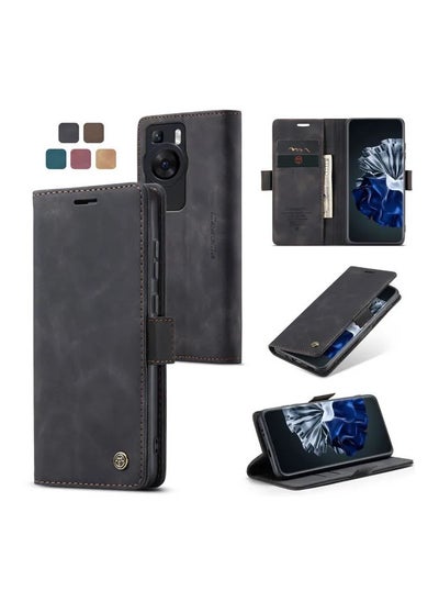 Buy CaseMe HUAWEI P60/P60 Pro Wallet Case Book Folding Flip Folio Case with Magnetic Kickstand Card Slots Protective Cover - Black in Egypt