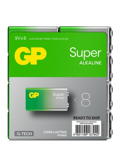 Buy GP Super Alkaline 9V 8-Pack – Reliable and Long-Lasting 9V Batteries for Smoke Detectors, Toys, Remote Controls, and Medical Devices, Global E-com Shrink Wrap with Card (A21) in UAE