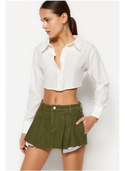 Buy Khaki Pleated Denim Shorts Skirt TWOSS22SR00164 in Egypt