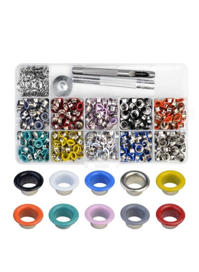 اشتري Grommet Tool Kit, 500 Set of 5mm Multicolor Metal Eyelet with Grommet Setting Tools for Leathercrafts, Clothing, Shoes في الامارات