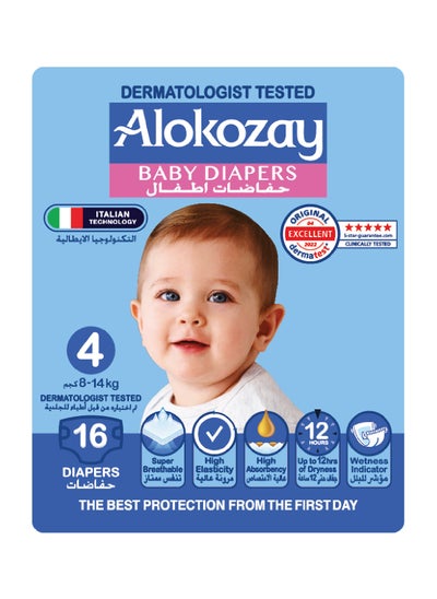 Buy Premium Baby Diapers - Size 4 (8-14 Kg) No Rashes & High Absorbency  - 16 Diapers Count in UAE