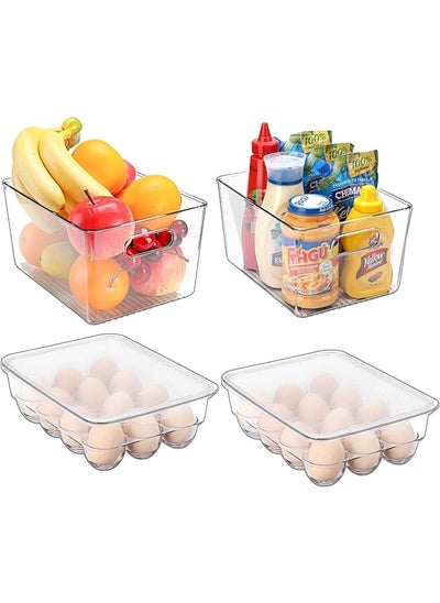 Buy Puricon Refrigerator Organizer Bins And Egg Containers 2 Clear Stackable Fridge Storage Holders With Handles + 2 Egg Dispenser Trays With Lids For Kitchen Cabinet Pantry in Saudi Arabia