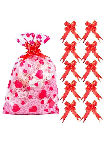 اشتري 40Pcs Heart Cellophane Basket Bags Set 20Pcs Heart Cellophane Wrap Clear Basket Bags With 20Pcs Red Pull Bows For Valentine Weddings Bridal Or Baby Showers (12X18Inches) في الامارات