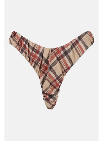 اشتري Women Plaid Ruched Bikini Bottom, Tan Combo في الامارات