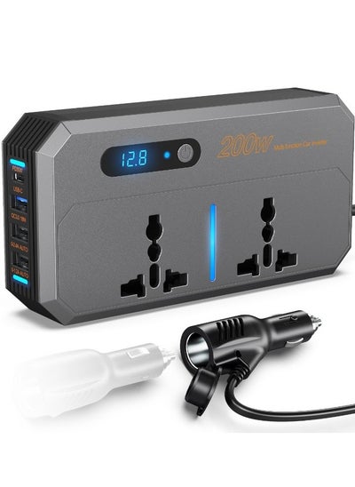 Buy Car Power Inverter, DC 12/24V to 220V AC Car Inverter,3 USB 1 Type-C Ports Charger Adapter Car Plug Converter with Switch and Current LED Screen, Suitable for Car, SUV & Truck (Sliver Grey) in UAE