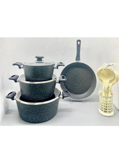 Buy Turkish granite cookware set, 14 pieces, steel cover in Saudi Arabia