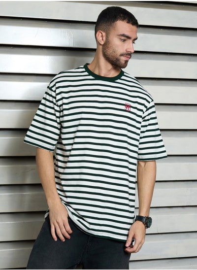 اشتري Relaxed Black T-Shirt for Men, Striped with Pockets في الامارات