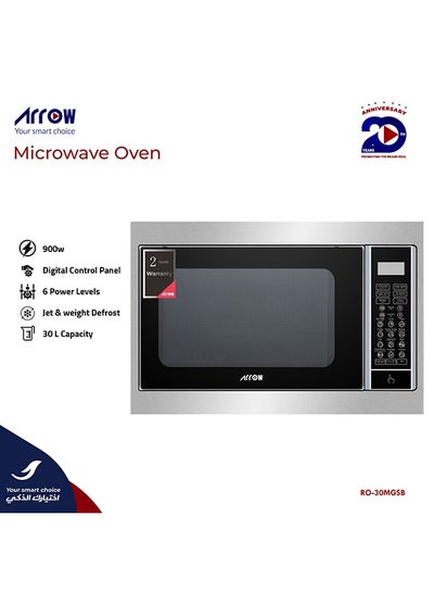 اشتري 30L Microwave Inbuilt Oven Digital Controller, 900W | 6 Microwave power levels  | Grill Function| Auto Cook Menus | Silver Color | Digital Control Panel | Child Safety Lock | Model Name: RO-30MGSB في السعودية