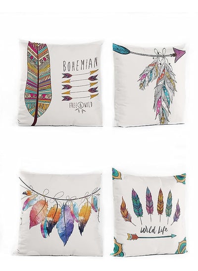 Buy Decor | Linen Cushions Covers _ Set Of 4 _ Size (45x45)CM-(18x18)IN _ Stylish Design For Sofa-Bed-Chair (Bohemian) in UAE